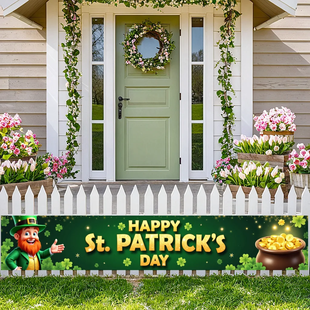 250x45 St. Patrick'S Day Themed Banner Courtyard Photography Backdrop Background for Celebration Anniversary Event Decoration