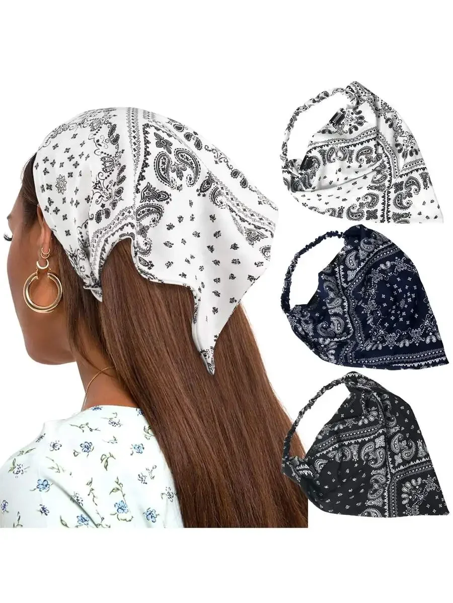 

3pcs Set Women's Paisley Print Headband Scarf Bandana Boho Hair Accessory One Size