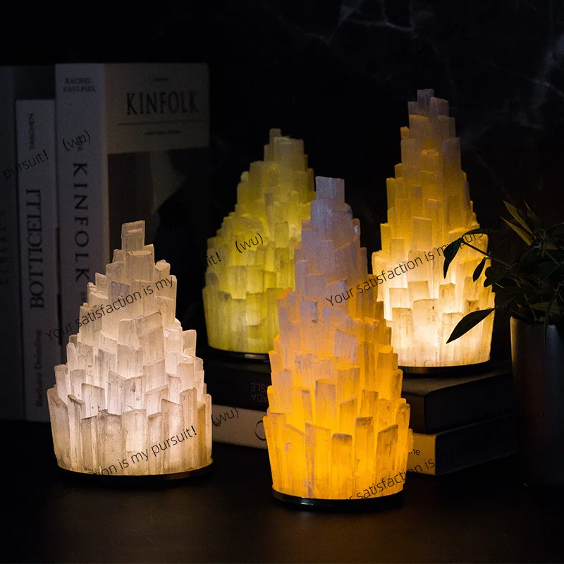 Natural gypsum ore tower charging induction night bedroom table living room atmosphere simple and modern