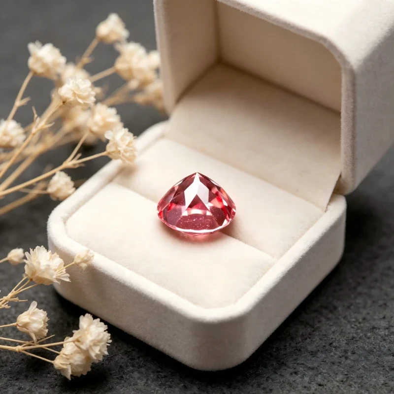 Künstlicher Edelstein Padparadscha Roter Lotus-Farbton Runde Form Großhandel Verfügbar mit Zertifikat – Detail 2
