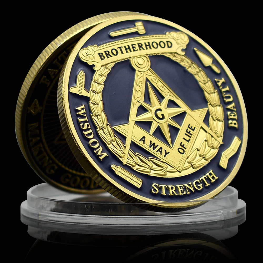 European Masonic Gold Plated Commemorative Coin Freemasonry Brotherhood  Eye Memory Medal Collect Gift - Rare