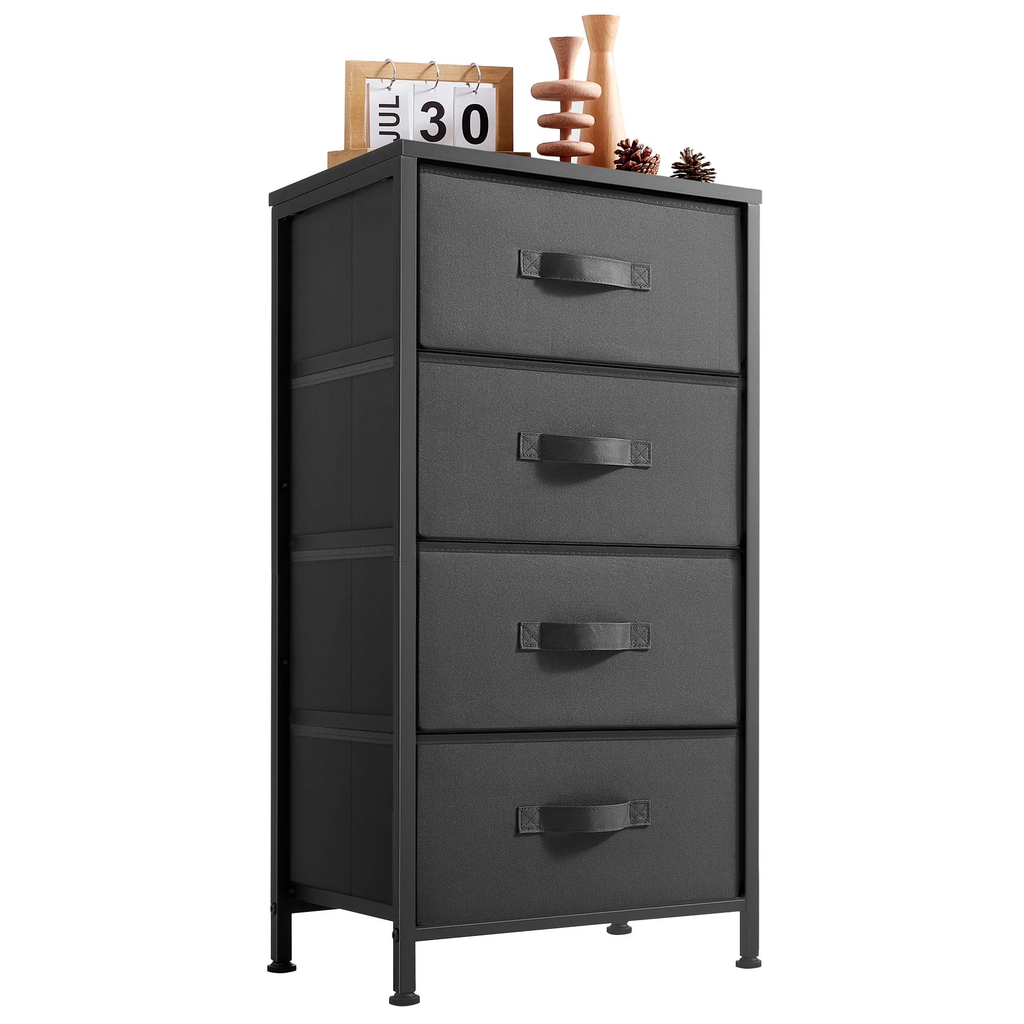 LINSY HOME Dresser for Bedroom, Black Dresser with 4 Drawers, Chest of Drawers with Wood Top and Steel Frame