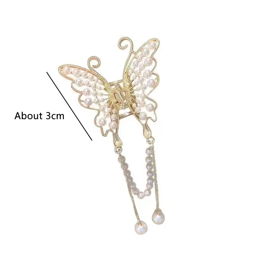 فراشة لؤلؤ شرابة مخلب الشعر للفتيات ، إكسسوارات الشعر الكورية ، مقاطع القرش الأنيقة ، ذيل حصان معدني الموضة ، مشبك كراب