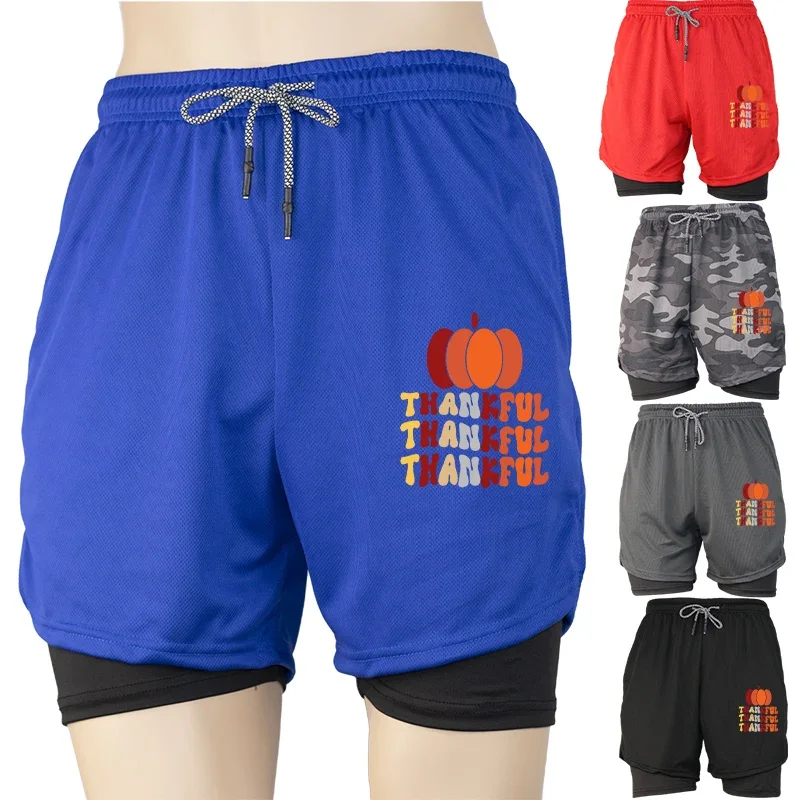 

Мужские летние спортивные шорты для бега и тренировок 2 в 1, шорты с принтом и карманом для телефона, быстросохнущие, дышащие