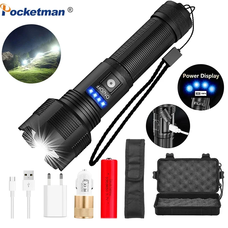 

Super Bright LED Flashlight Rechargeable High Quality P70.2 P50 Tactical Hunting Torch Usb Zoomable Lantern By 18650 Battery