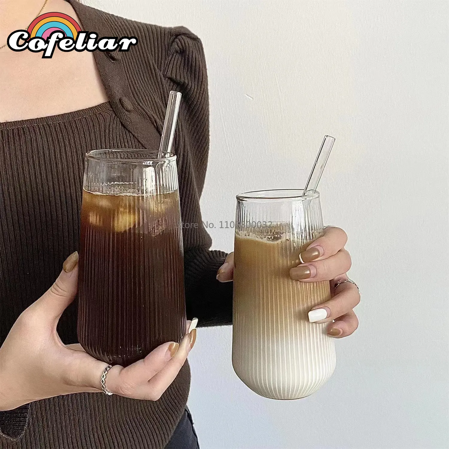 1/2/4/6PCS Rib Coffee Glass Heat-Resistant Water Cups Vertical Stripes Tea Mug for Drinking Milk Beer Wine Juice Tumblers Set