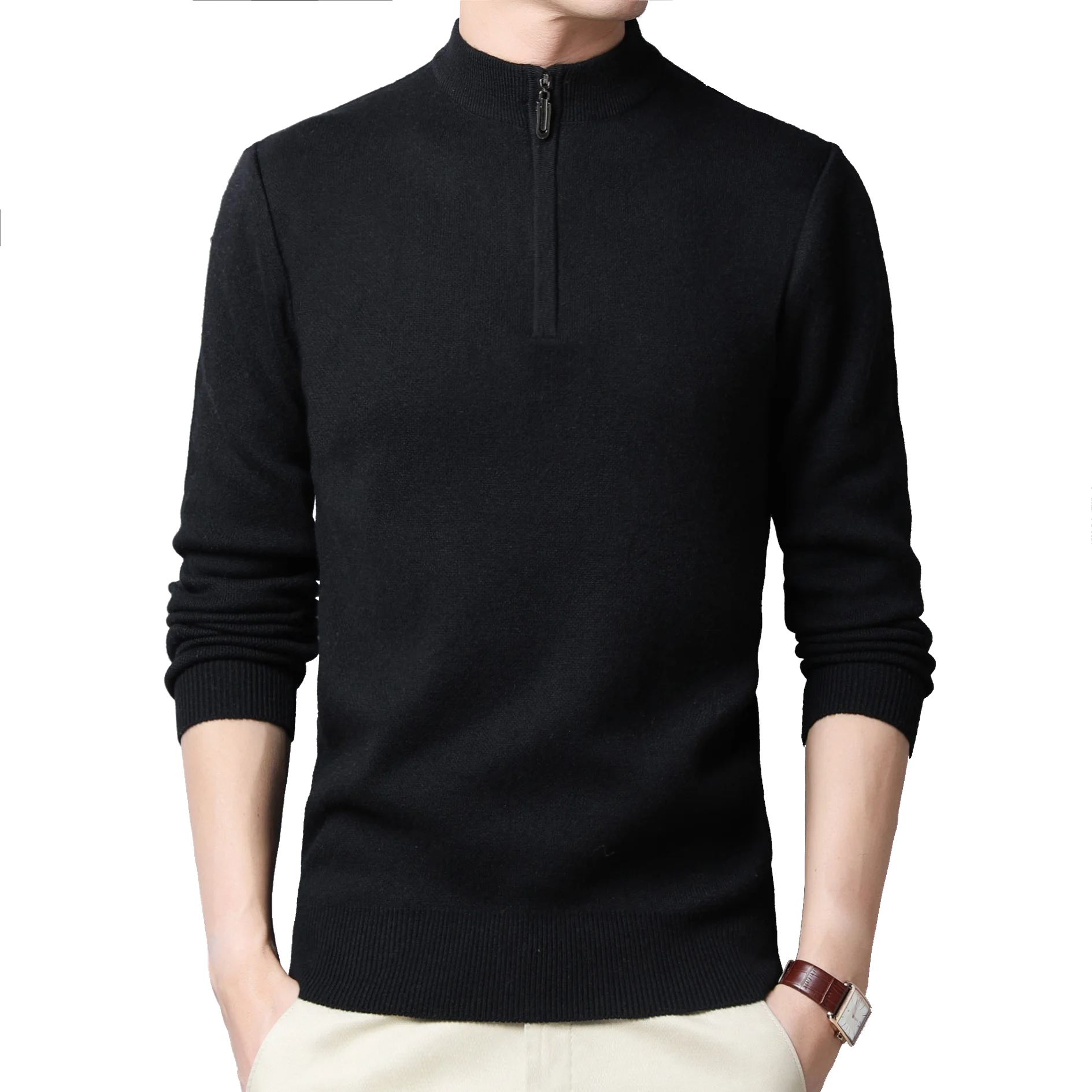 

Мужской вязаный свитер в стиле бизнес-кэжуал с воротником-стойкой на молнии, теплый, комфортный, для осени и зимы, модный, мягкий, с длинным рукавом