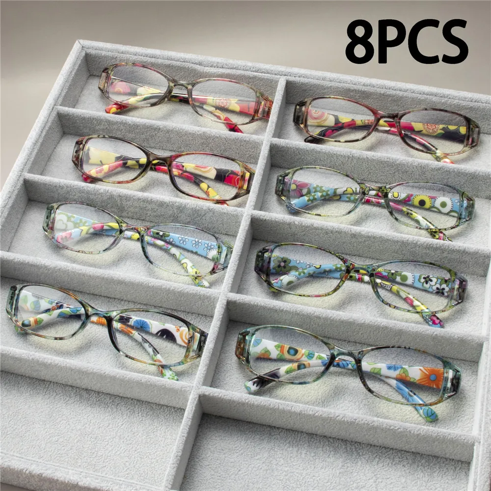 

8PCS Reading Glasses Lightweight Anti Eyestrain Fashion Computer Presbyopic Glasses For Women Men