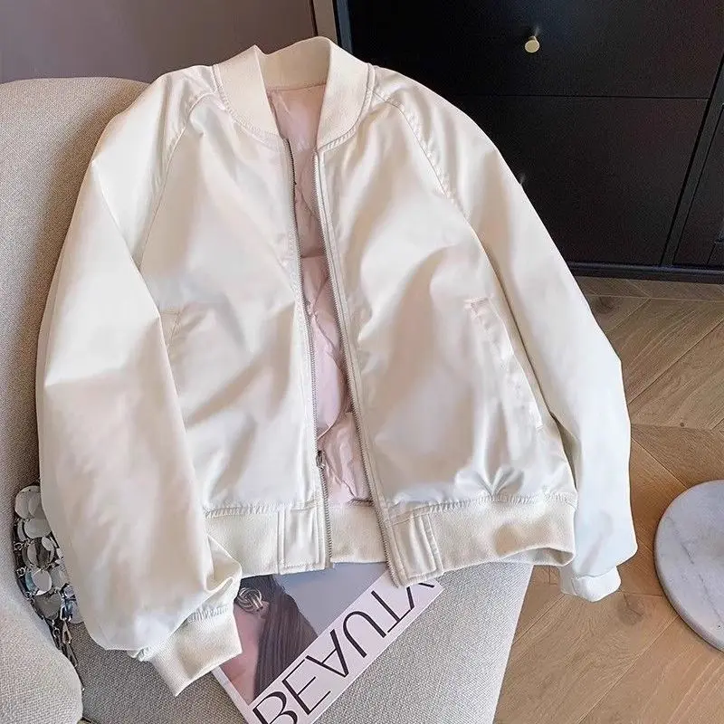 Women's Cotton-Padded Jacket Casual Baseball Collar Streetwear Zipper Bomber Jacket Coats Autumn Winter Loose Female Outerwear