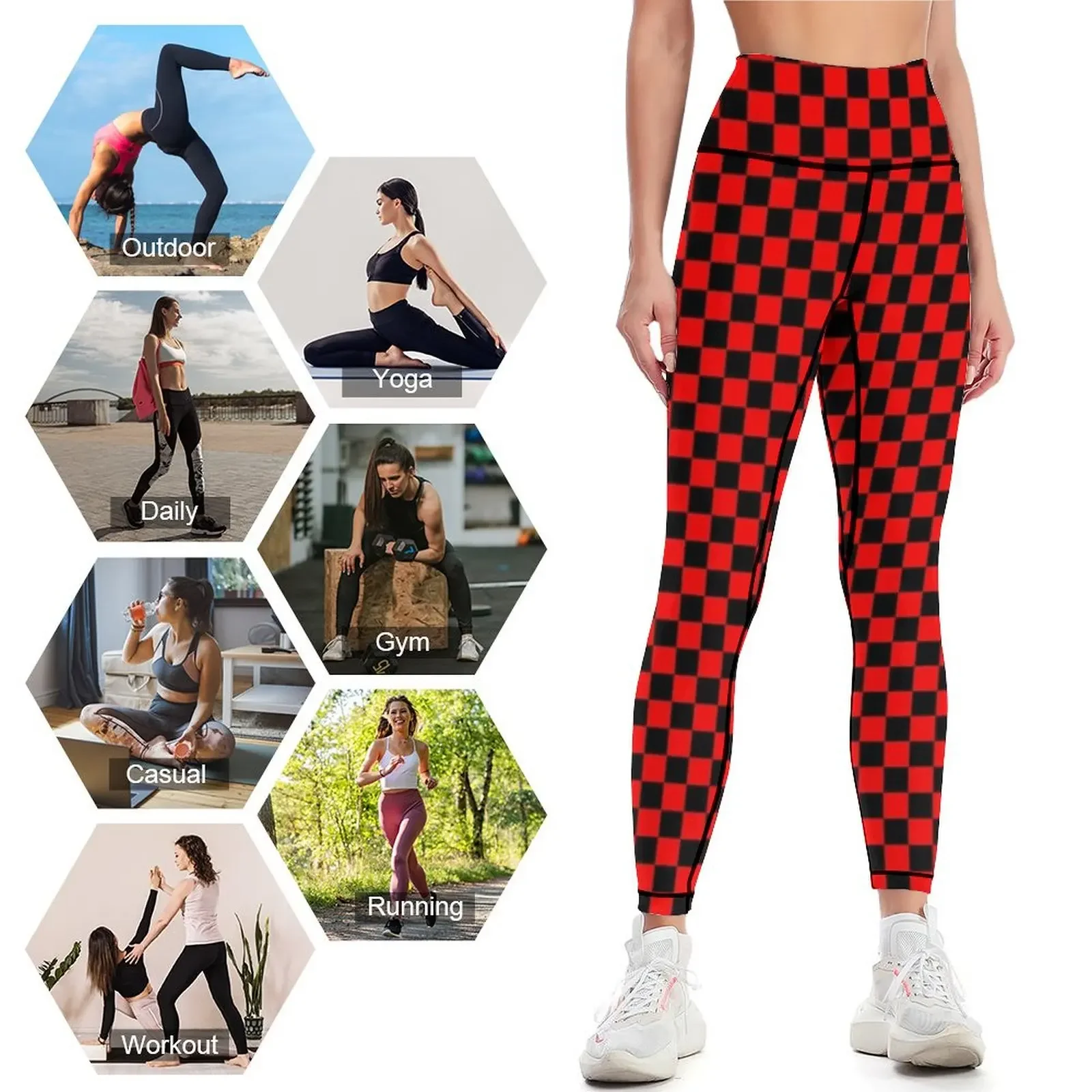 black red checkered Leggings gym wear Sportswear woman gym fitness set gym Sports pants woman Womens Leggings