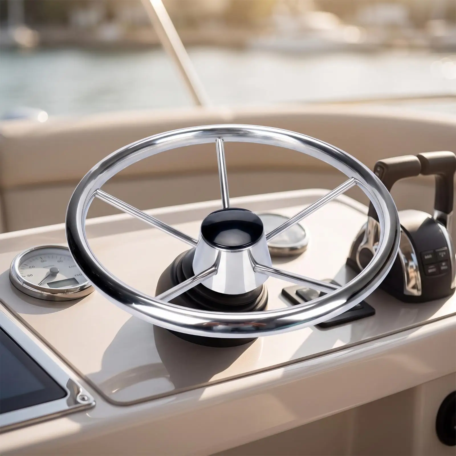 marine-steering-wheel-stainless-steel-boat-wheel-for-yacht-cockpit-135-inch-mirror-finish-with-black-center-cap