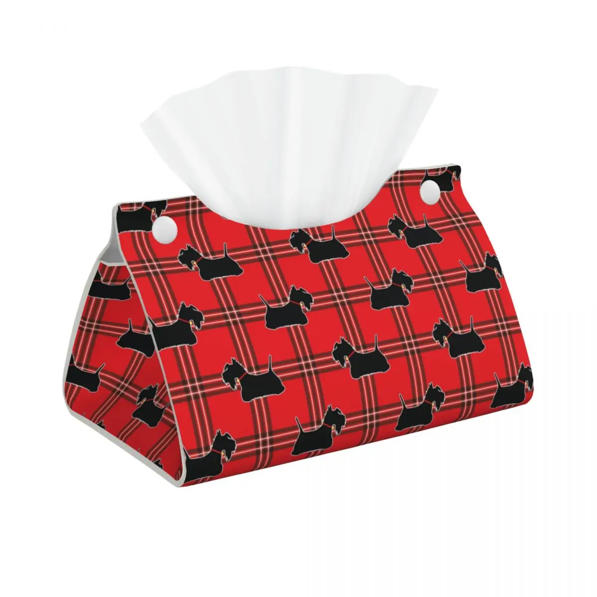 Custom Scottie Dogs Tissue Box Cover for Scottish Terrier Dog Tartan Skye PU Leather Rectangular Facial Tissue Box Holder