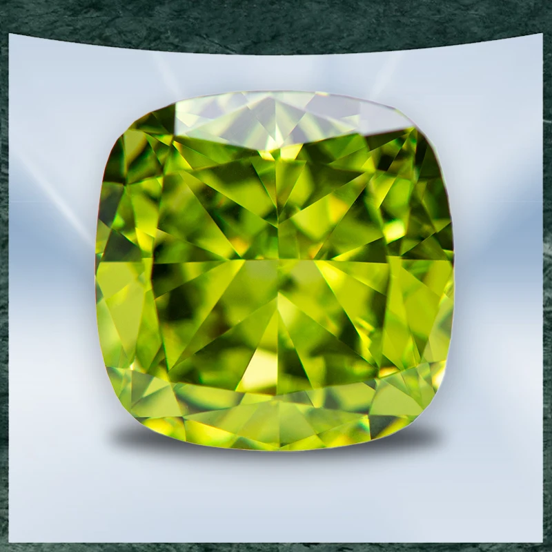 Cubic Zirconia Crushed Ice Cut No Certificate Square Cushion Shape Apple Green Color Charms Beads for Jewelry Making Materials