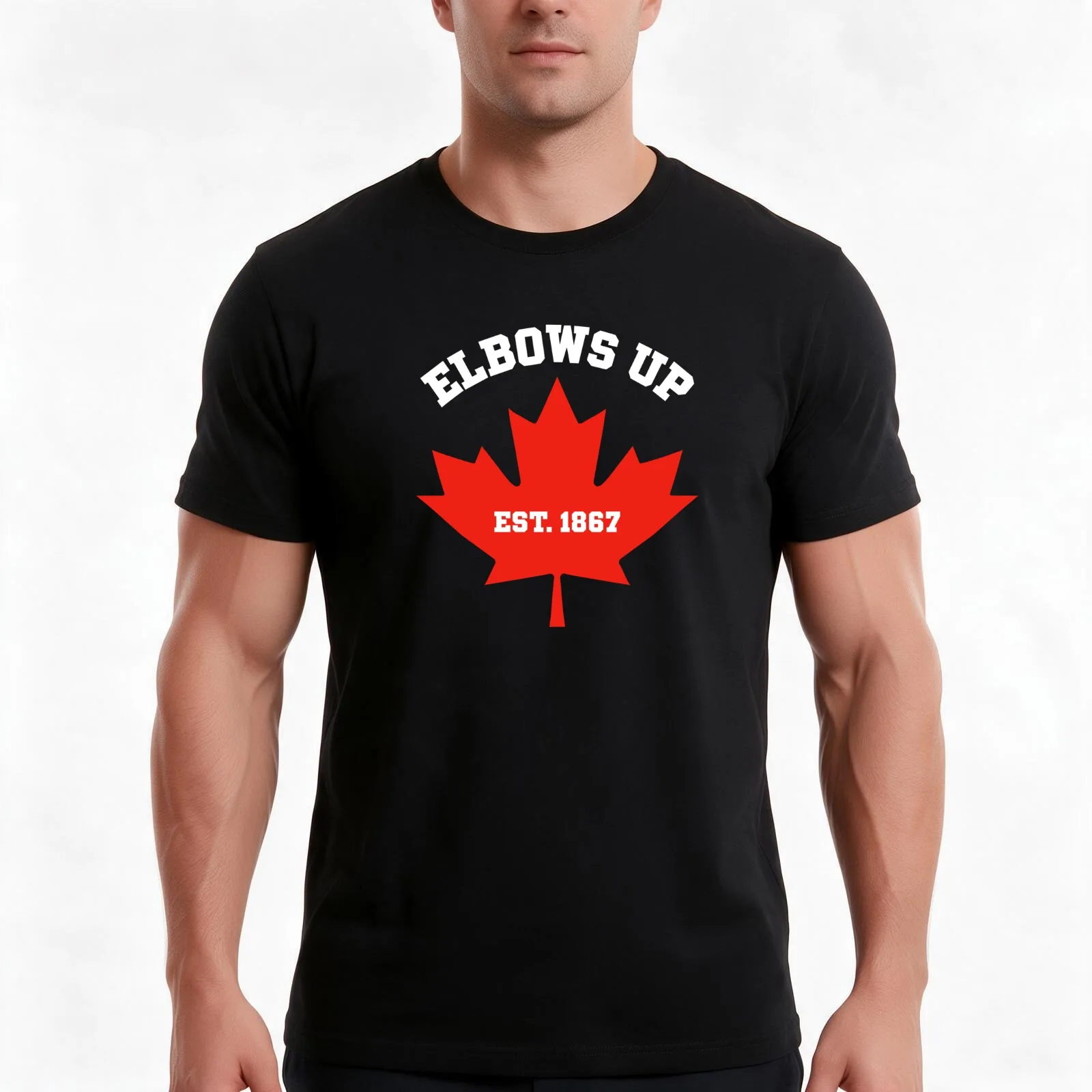 Canadian Elbows Up T-Shirt, Summer Casual Cotton Tee, Oversized Streetwear Tops, Vintage Graphic Print, Loose Fit Short Sleeve