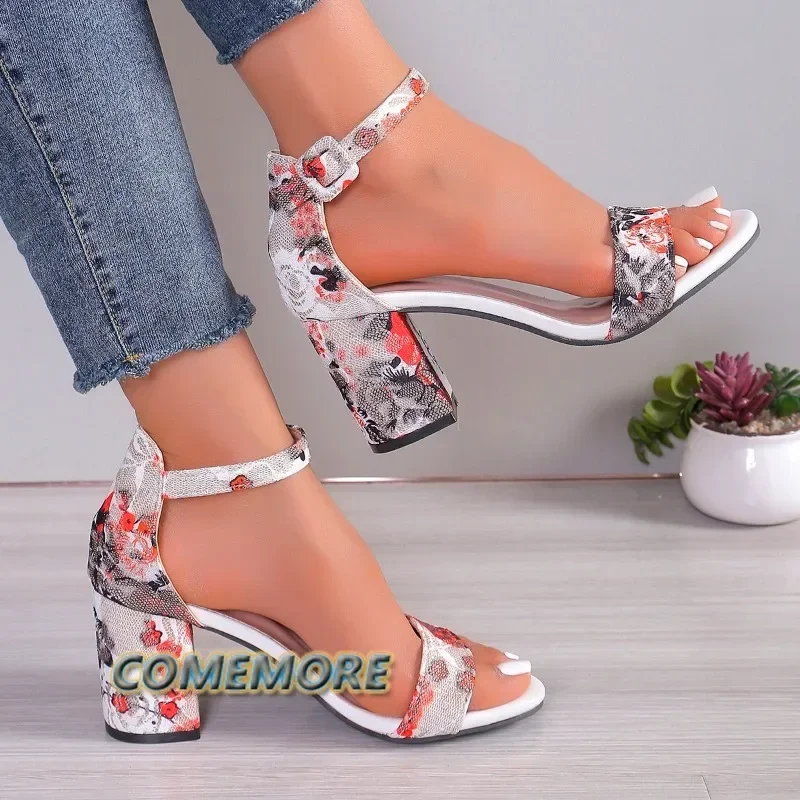 Woman’s Sandals 2024 New Summer Elegant Designer Sandal Female Fashion Comfortable Medium Block High Heels Women Shoes Plus Size