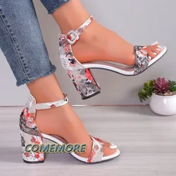 Woman’s Sandals 2024 New Summer Elegant Designer Sandal Female Fashion Comfortable Medium Block High Heels Women Shoes Plus Size