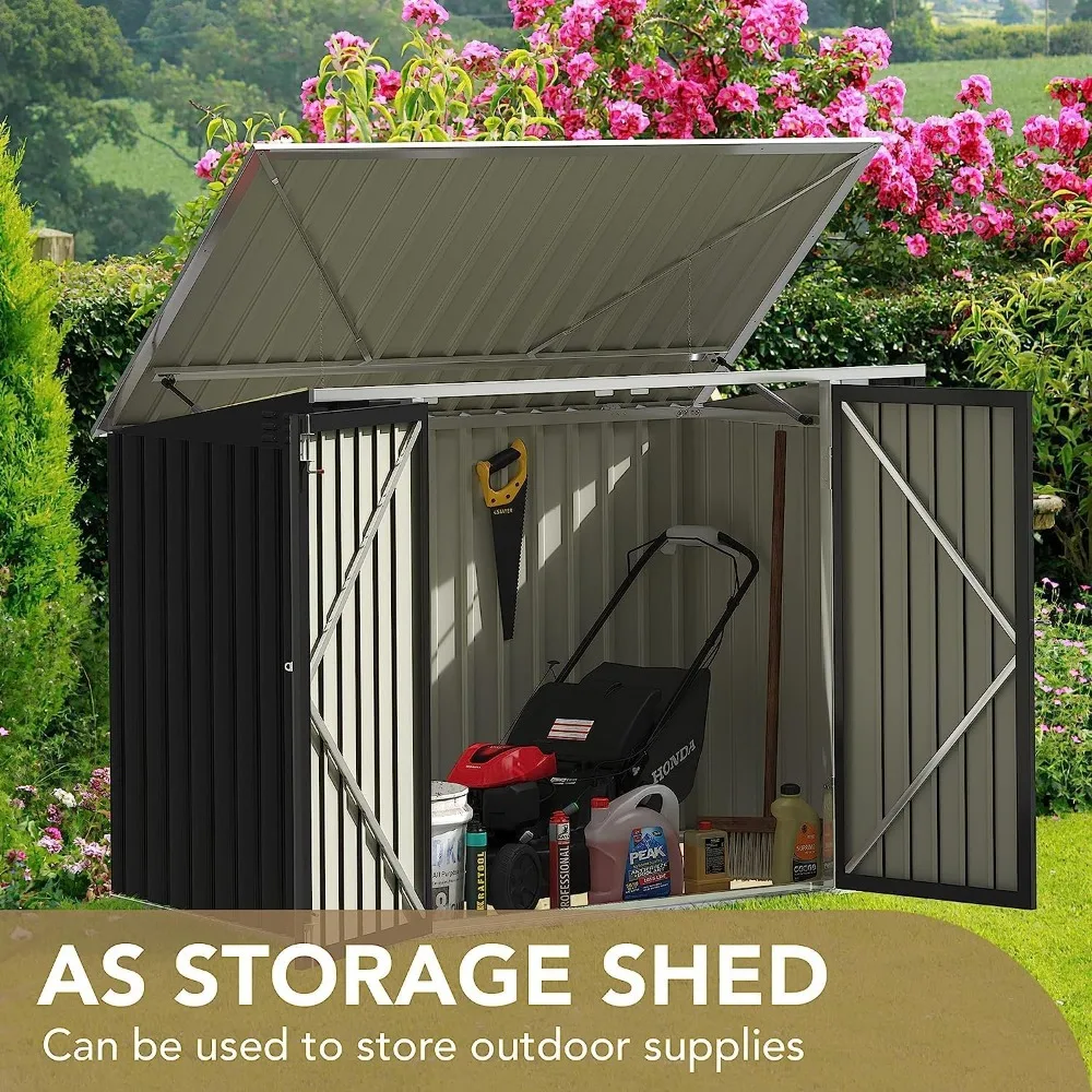 

Outdoor Storage Shed Metal Trash Shed Waterproof Outside Storage with Lid Chain Hydraulic Gas Rod, 5.8 X 3.3 FT