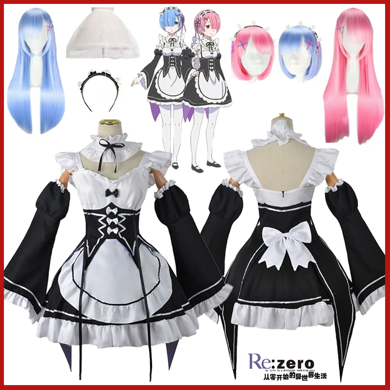 

Anime Ram Rem Lolita Meid Cosplay Costume Re Life In A Different World From Zero Kara Hajimeru Isekai Seikatsu Dress Wig Suits
