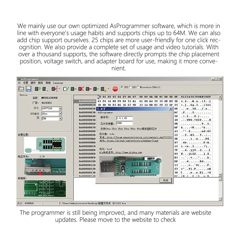 CH341A Programmer V1.7 1.8V Level Shift W25Q64FW W25Q128FW Gd25LQ64 Programmer Module W/Adapter Board