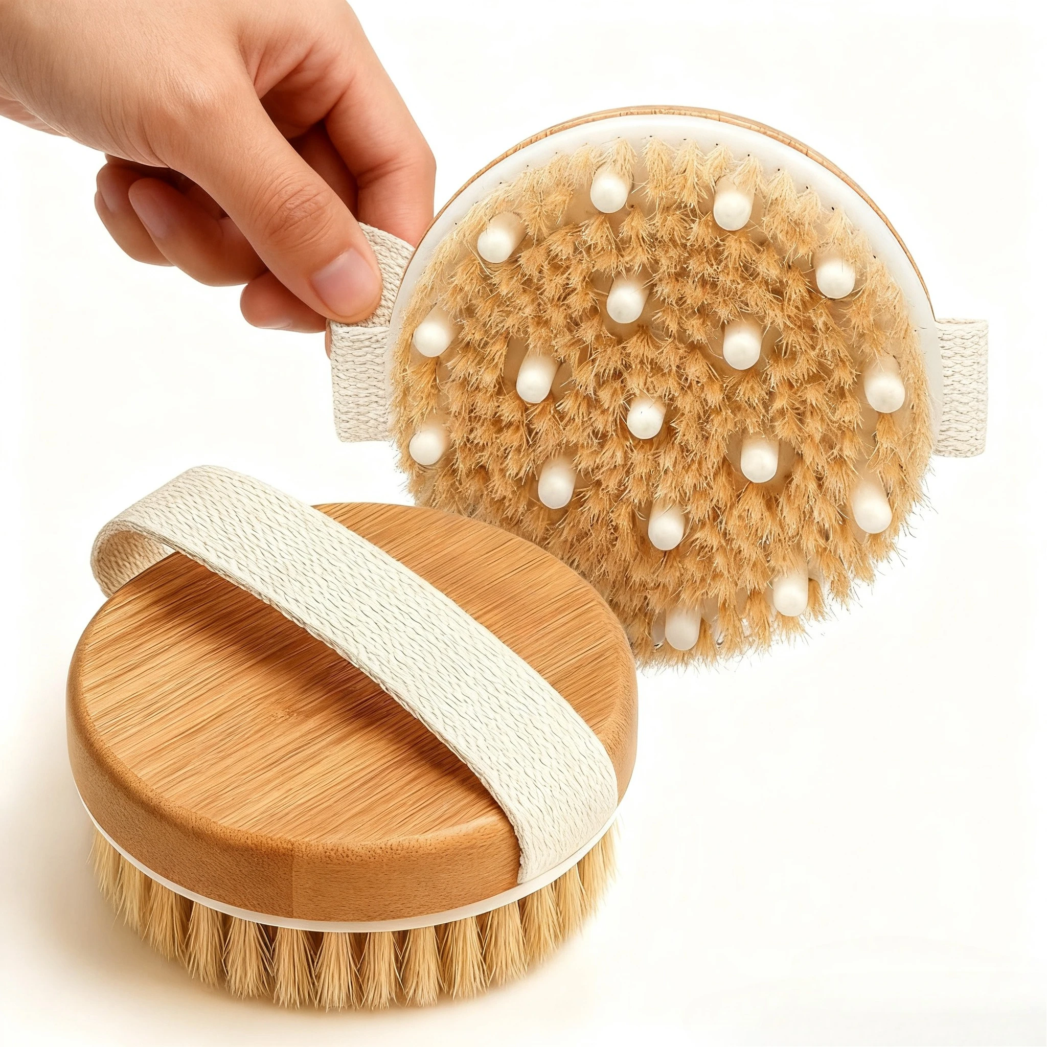 Cepillo seco exfoliante Cepillo corporal húmedo o seco con cerdas naturales Drenaje linfático de la piel brillante y circulación mejorada