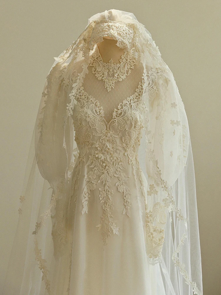 

Simple Lace Bridal Gown Korean Sle Wedding Dr mid Waist Large Size with Sve oulder Cover Small Train Indoor Hotel