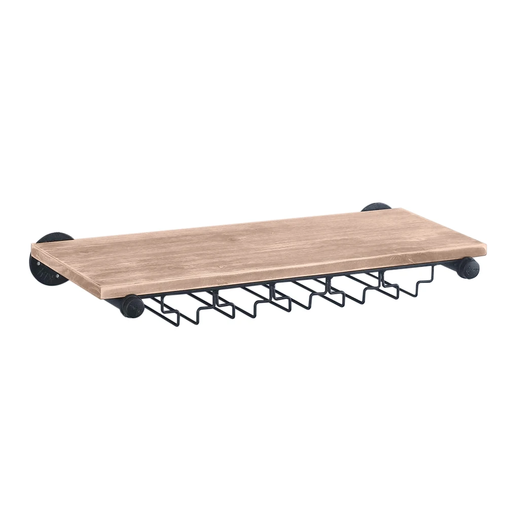Wandmontiertes Weinregal 24x9,8 Zoll aus Kiefernholz & Eisen Weinlager-Displayregal mit Aufhängebügel für Gläser – Detail 4