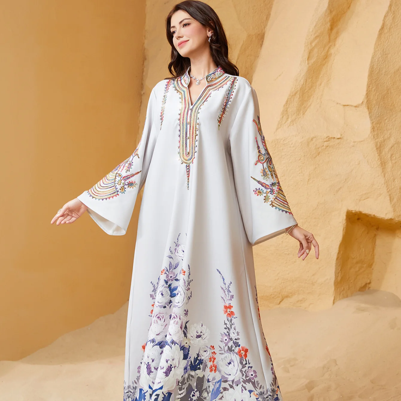 2025 이슬람 Eid 아라비안 Abayas 구슬 중동 우아한 진주 Abaya 터키 Kaftans 여성 Jilbabs 이슬람 맥시 드레스