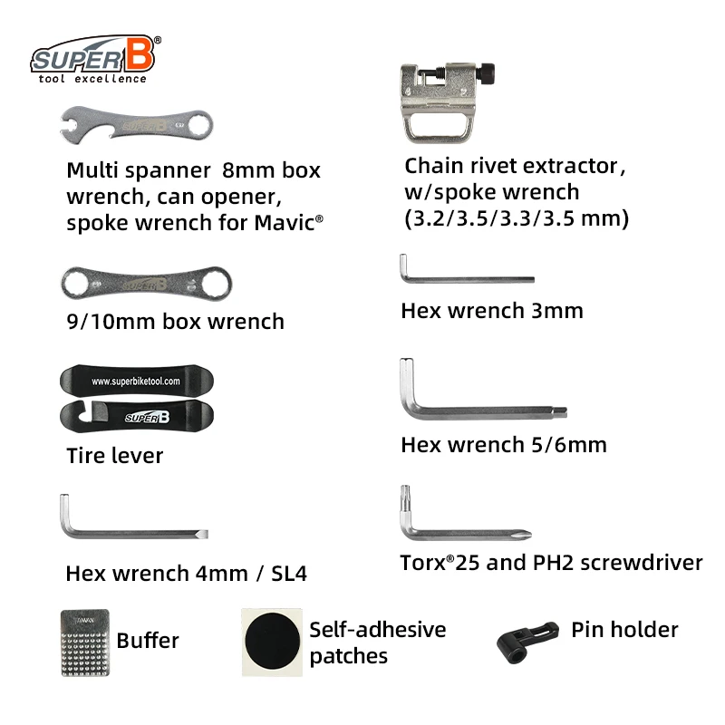 Super B Bicycle Repair Tool Kits 24 In 1 Mini Bike Multifunction Tools Portable Lightweight Cycling Tool Set for Casual Rider