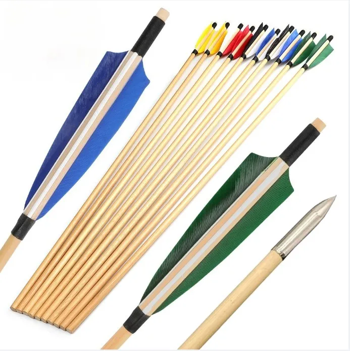 

12X32 дюйма деревянная стрела для стрельбы из лука с натуральным пером 5 дюймов традиционный лук ручной работы для охоты