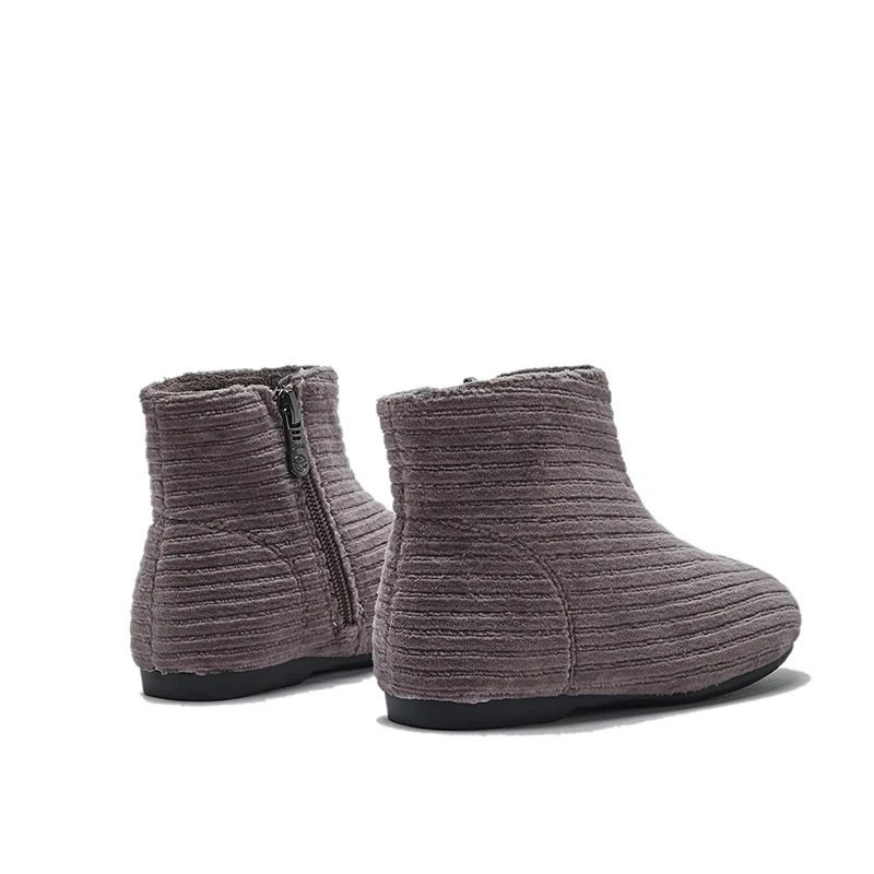 Botas de invierno de pana suaves y cálidas para niña, botas planas con cremallera para niña