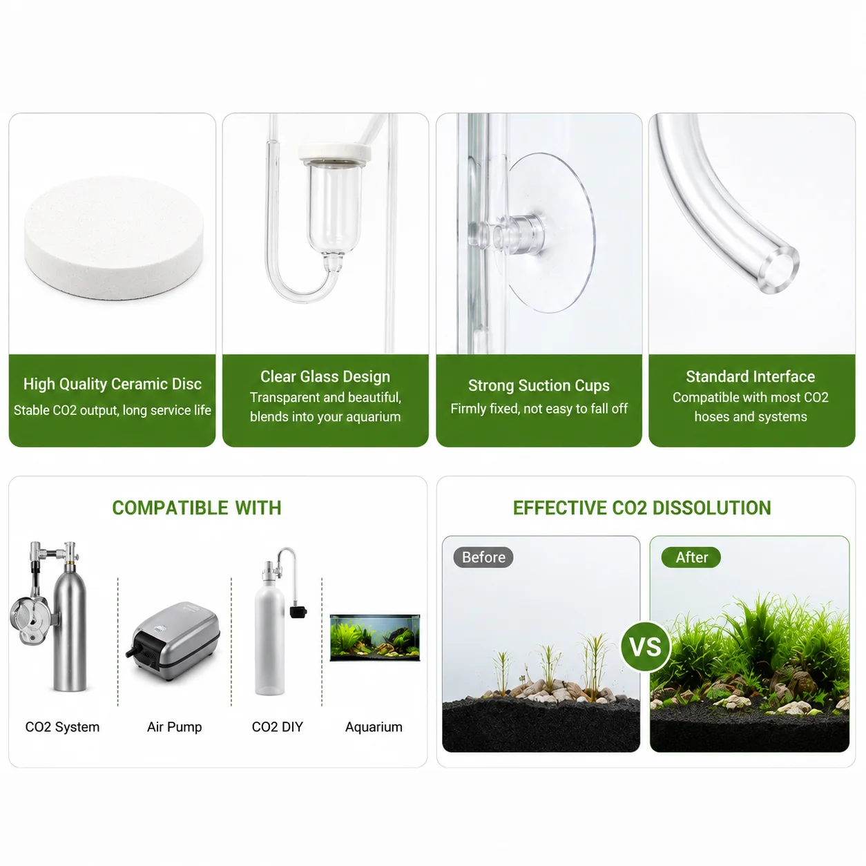 CO2-Diffusor für Aquarien, Blasenreaktor CO2-System, Zerstäuber für Fischbecken, Lebendpflanzen, Wasserpflanzen-Wachstumsverfeinerer mit Saugnapf – Detail 5