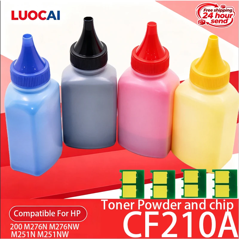 CF210A CF211A CF212A CF213A Toner Powder and Chip Compatible For HP Color Laserjet Pro 200 M276N M276NW M251N M251NW 2.4K 1.8K