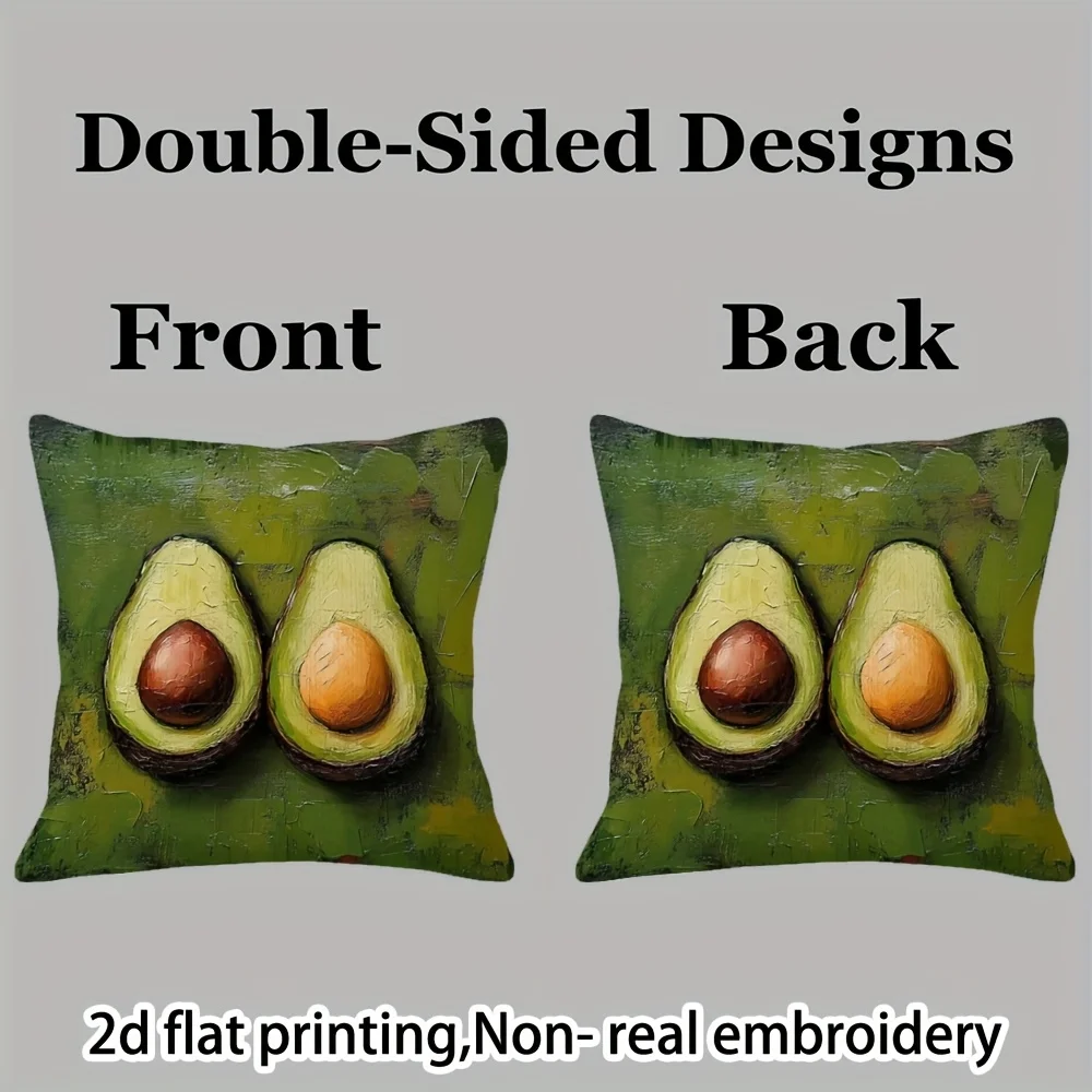 Cute Avocado Fruit Print Pillow Case Double-Sided Decorative Cushion Cover, Modern Home Decor for Sofa Car, Gift Idea, 1PC