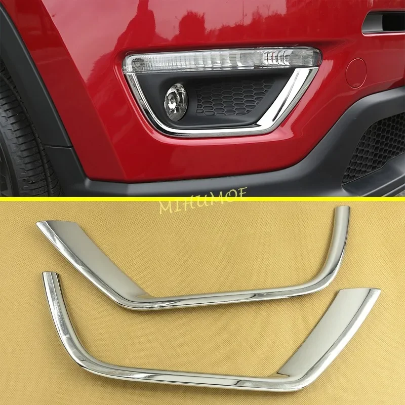 Chrome Front Bumper Fog Light Cover Trims Strips For 2017-2021 Jeep Compass MP