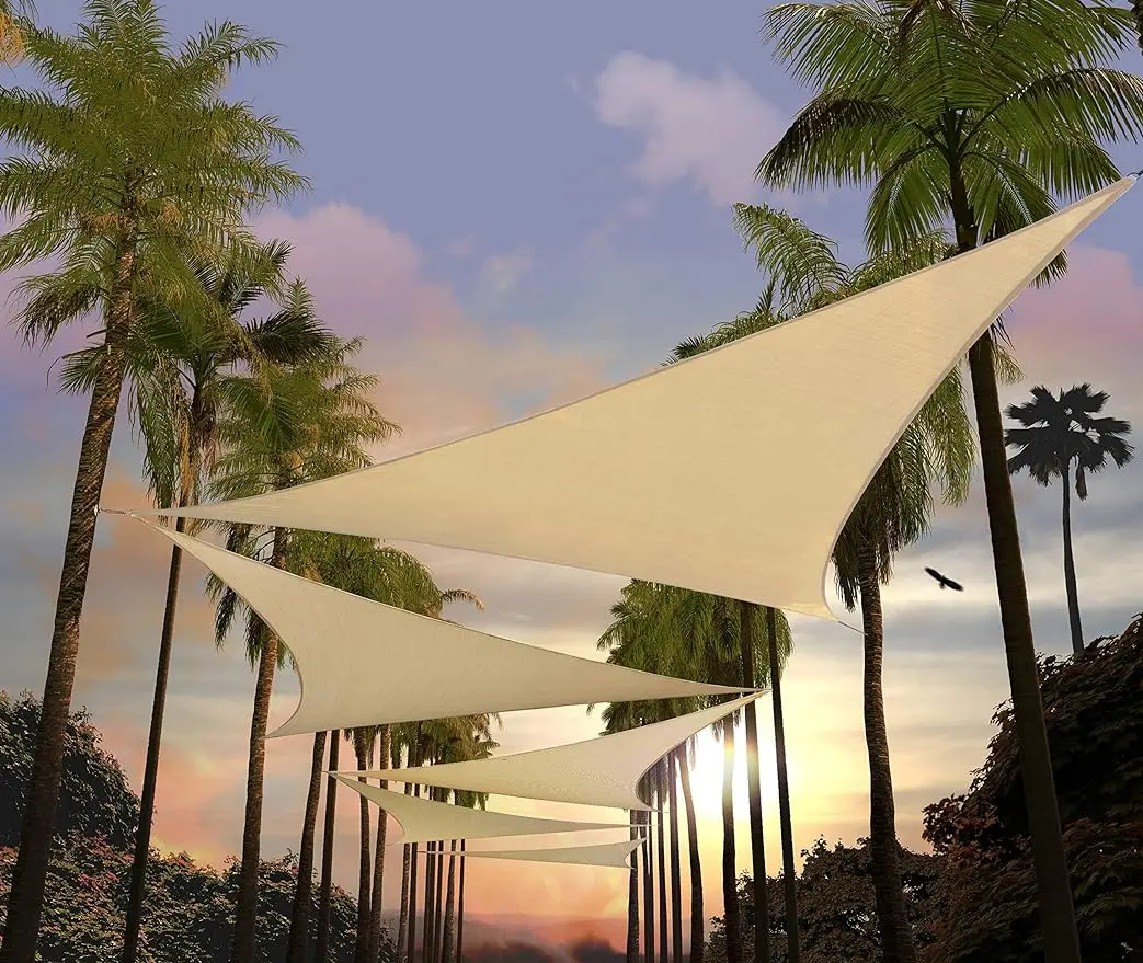 

28' x 28' x 28' Beige Triangle Sun Shade Sail Canopy Awning Fabric Cloth AGTAPT28 UV Blockage Water & Air Permeable Heavy Duty