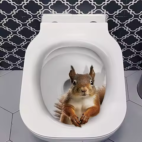 Water Resistant Squirrel Toilet Lid Sticker Novelty Creative Funny Toilet Seat Decals For Home Bathroom Decoration
