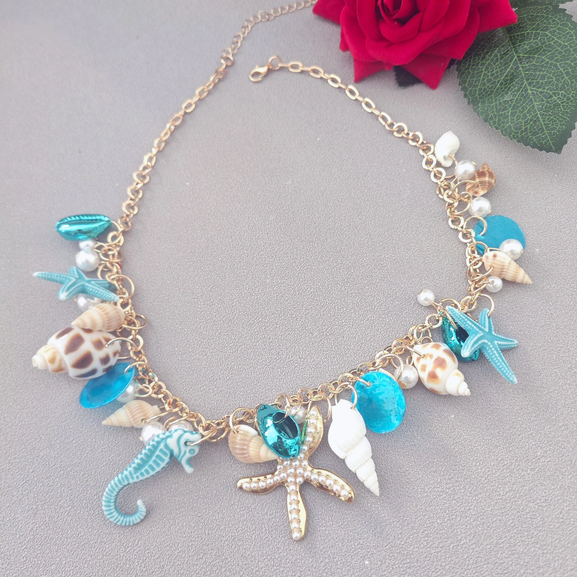 ปลาดาว Seahorse Shell Pearl สร้อยคอที่มีสีสันฤดูร้อนใหม่ชายหาดอินเทรนด์ผู้หญิงอุปกรณ์เสริมของขวัญเครื่องประดับสําหรับสาว