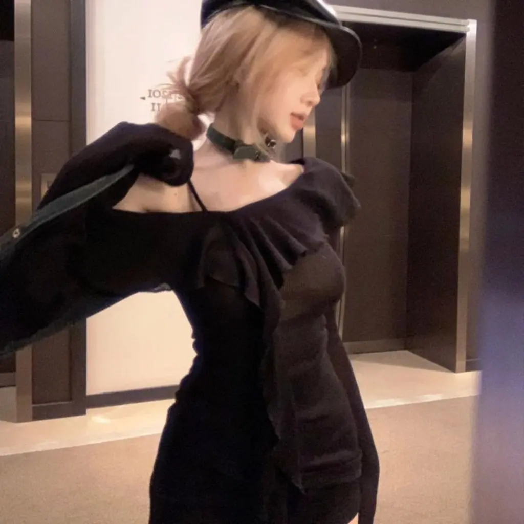 

Sexy Spice Girls Ins Pure Long Sleeve T-Shirt for Women Slim Fit Shoulder Top Base Layer for Autumn Wholesale