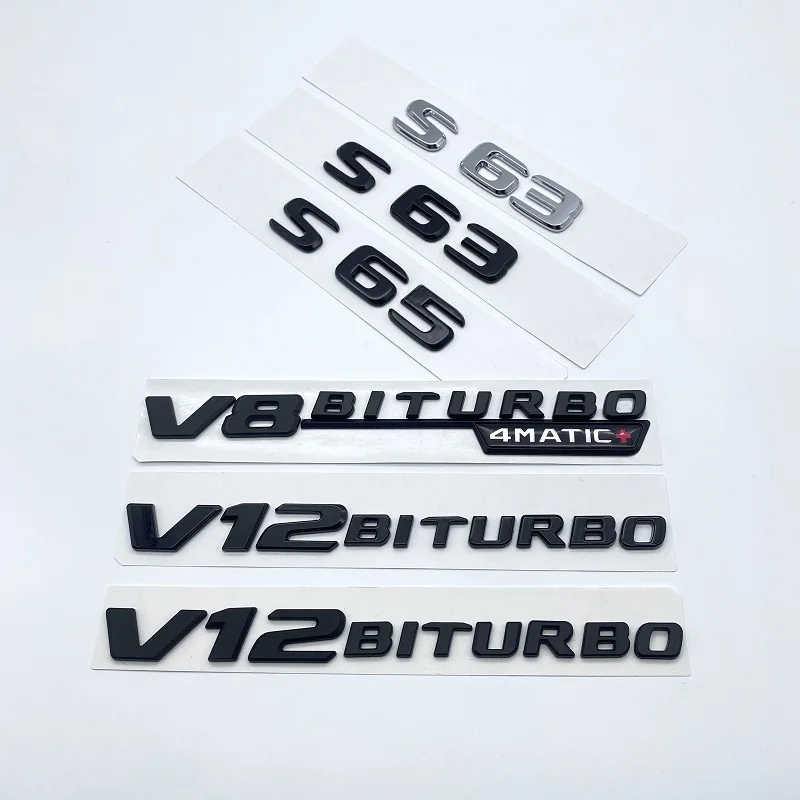 3D Letters S63 S65 V12 Biturbo V8Biturbo 4matic+ ABS Emblem for Mercedes Benz W222 W223 Car Fender Trunk Logo Sticker 