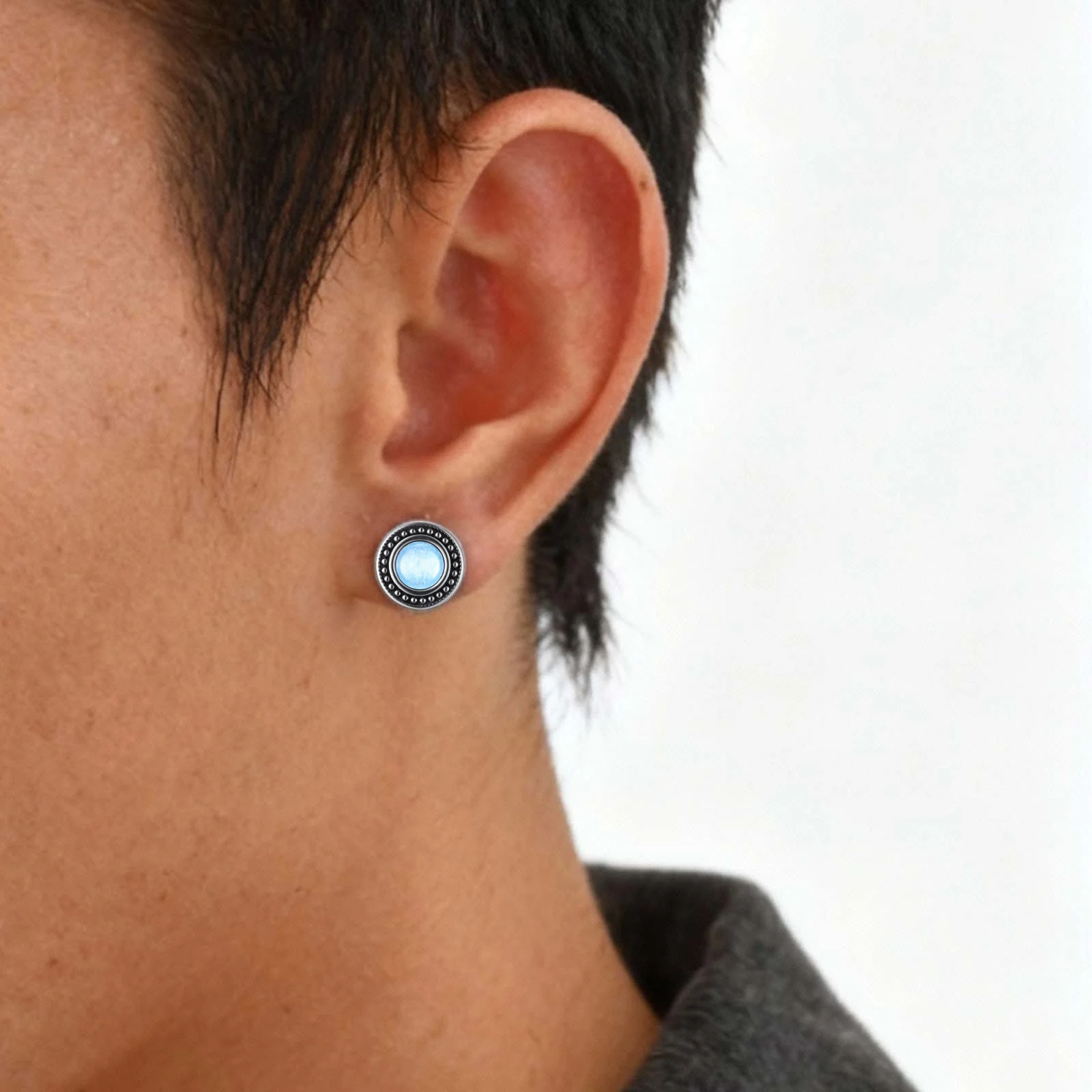 

Trendy Punk Stainless Steel Stud Earrings for Men Boys, Blue Resin Round Small Earrings, New Simple Fashion Jewelry Gifts