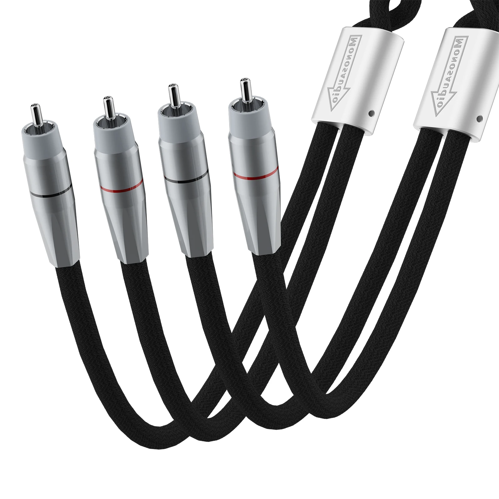Monosaudio OCC Copper Silver Plated Audiophile RCA Line Interconnect Cable With Pure Copper Rhodium Plated RCA Plugs