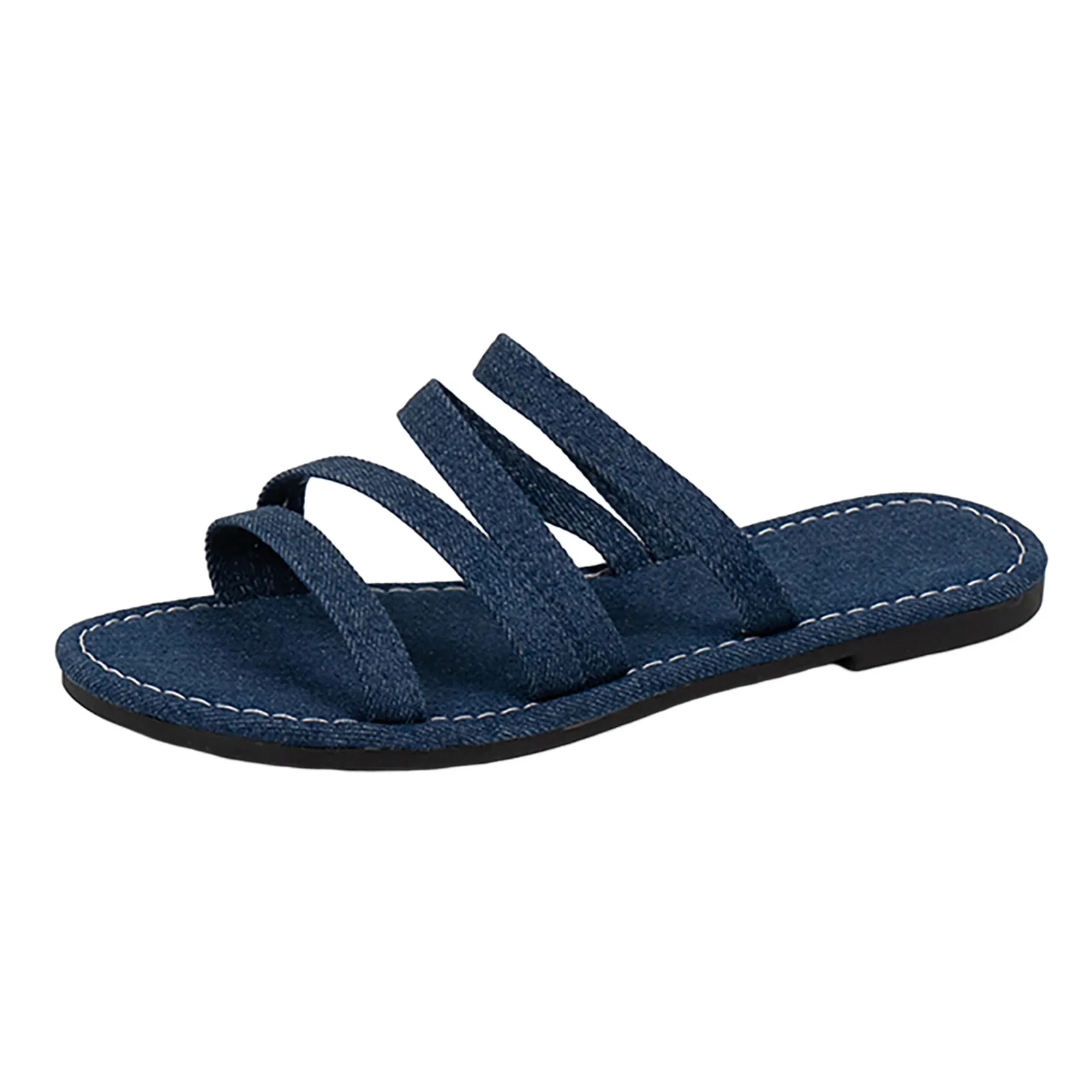 Women Denim Slippers Summer Solid Casual Open Toe Flat Bottom Breathable Shoes Fashion Elegant Dressy Daily Sandals Slippers