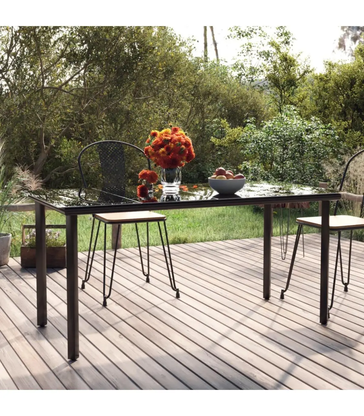 Garden tables garden dining table steel and black tempered glass 160x80x74 cm