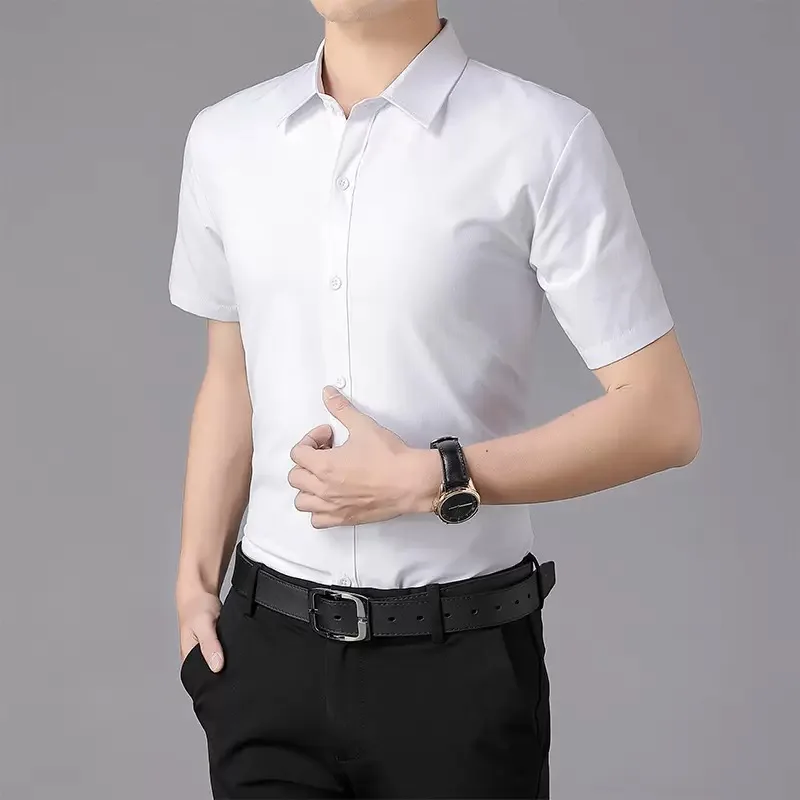 Summer thin short-sleeved white shirt for men business casual non-ironing anti-wrinkle slim-fit professional formal wear
