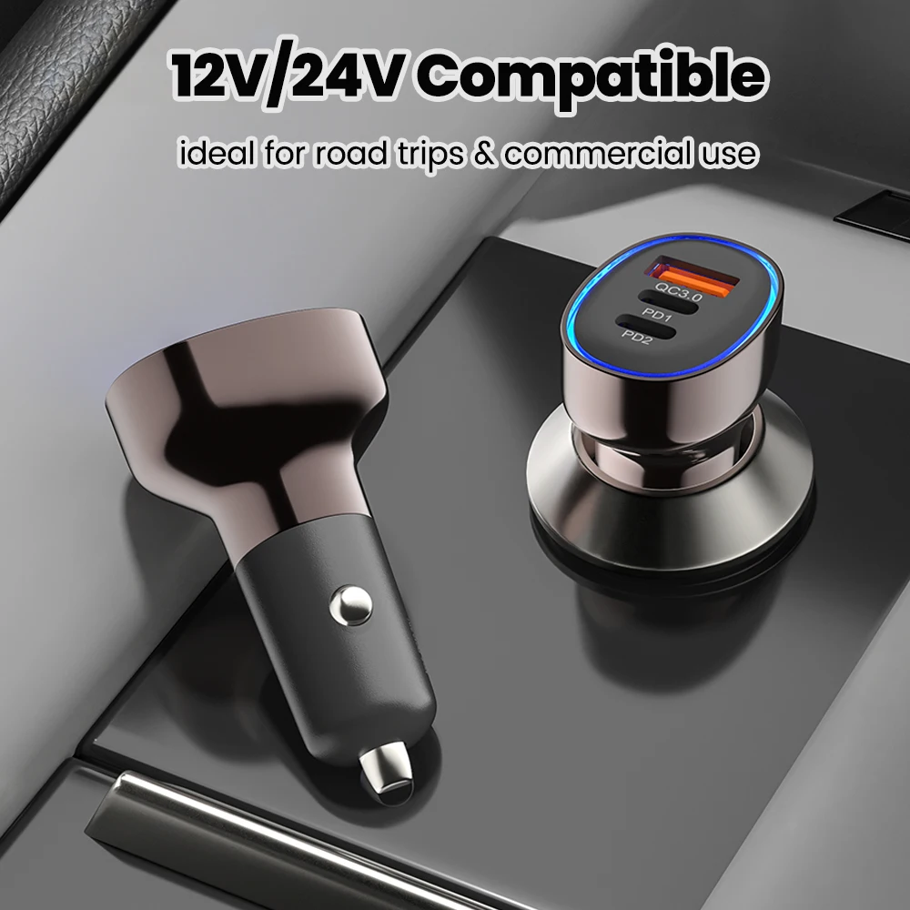 90 واط USB + 2PD شاحن سيارة فائق شحن USB نوع C شحن سريع شاحن الهاتف المحمول آيفون 16 15 سامسونج هواوي شاحن سيارة