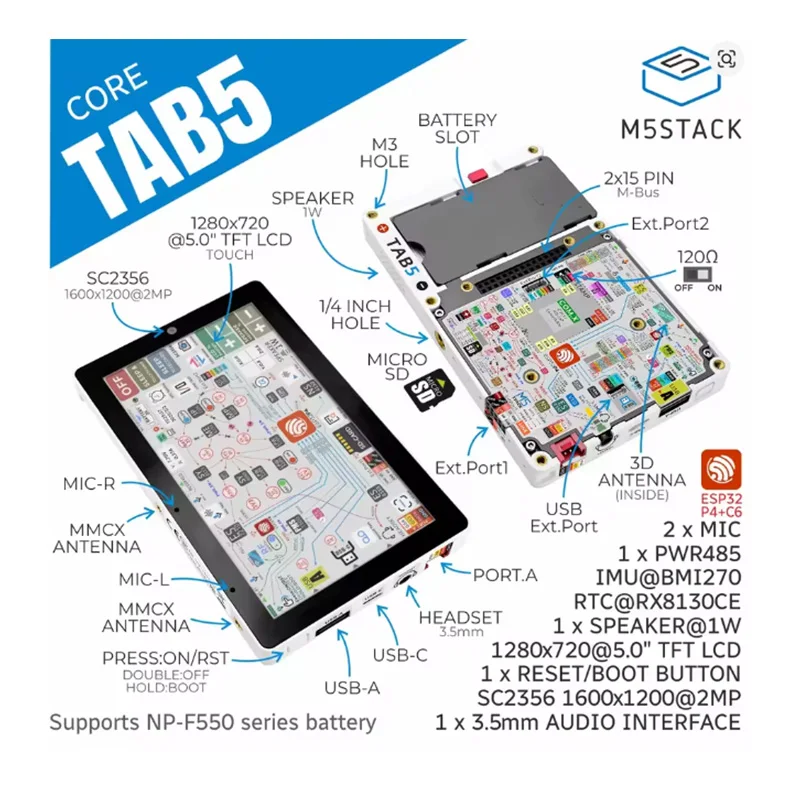 1pcs M5Stack TAB5 Portable intelligent IoT terminal ESP32-P4+ESP32-C6 Without battery