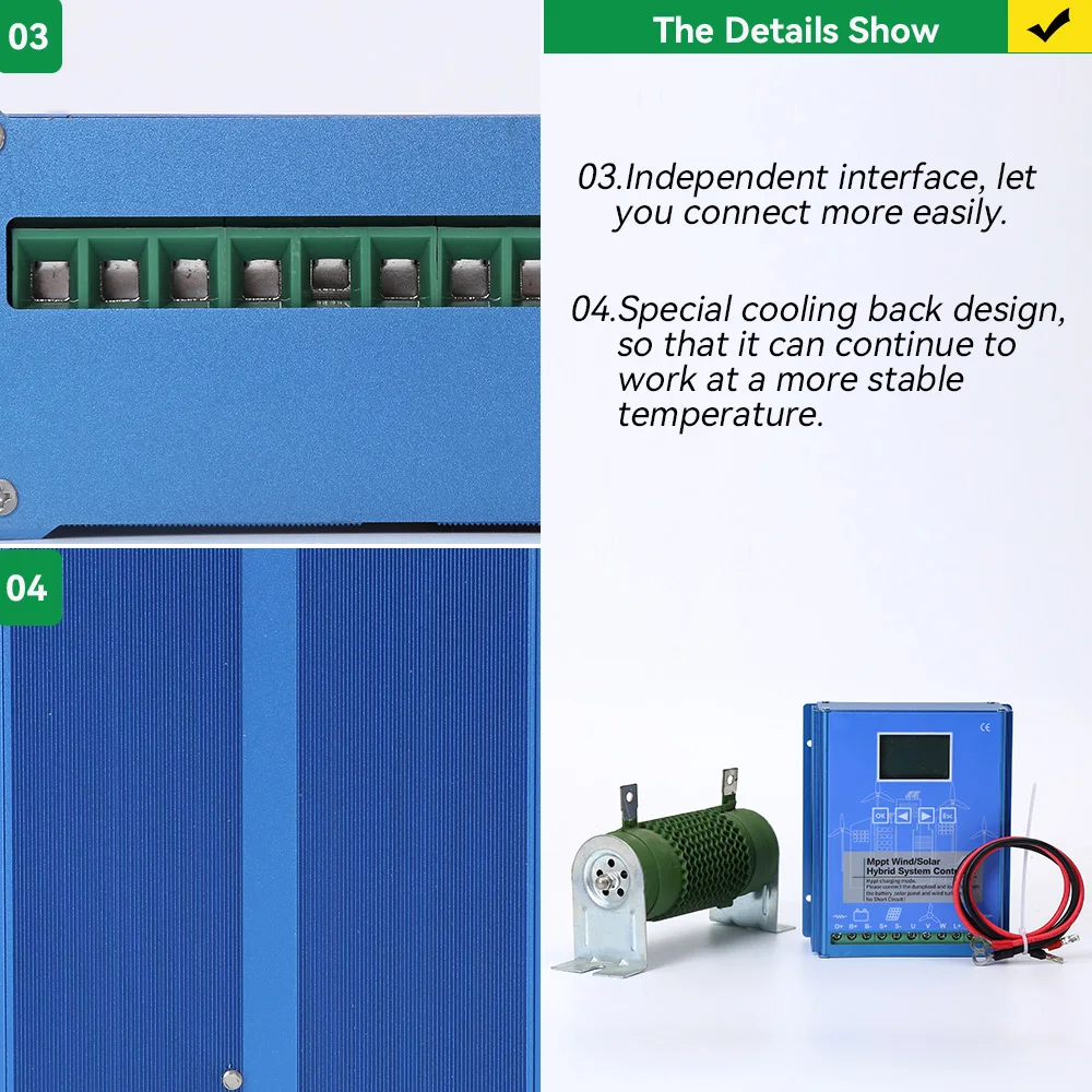 Imagem -03 - Controlador de Carga Mppt para Sistema Híbrido Solar e Eólico Regulador Automático Uso Doméstico Painel Solar Gerador de Moinho de Vento 3000w 12v 24v 48v 6000w
