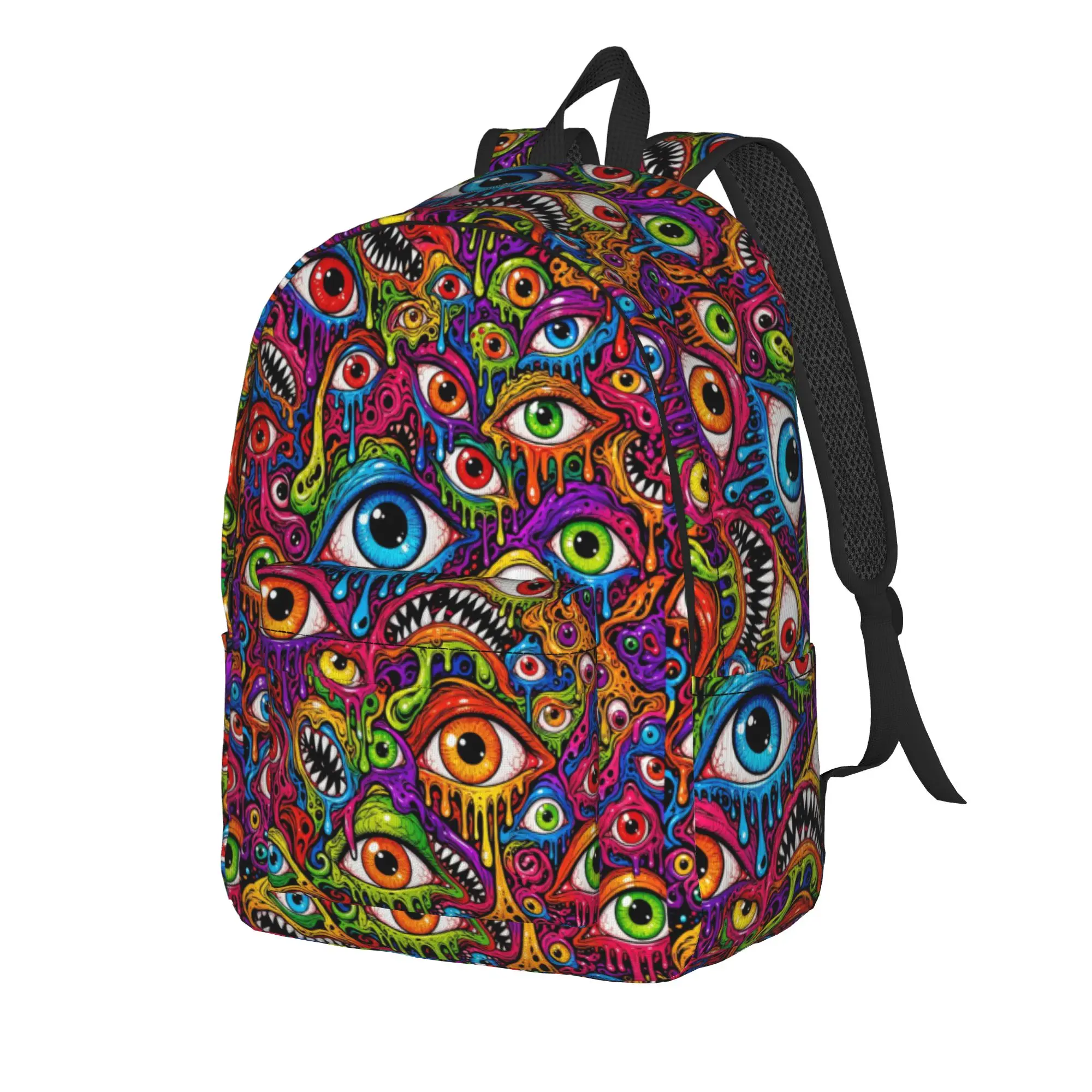 Horror Multi‑eyes Trippy Bold Pattern Backpack  University Backpacks Teen Leisure High School Bags Designer Print Rucksack