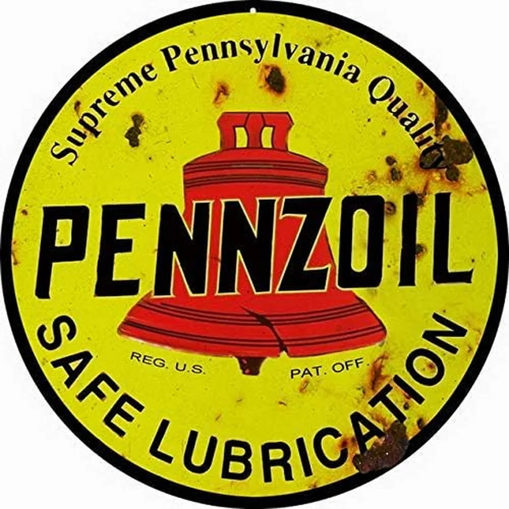 Metal Tin Signs Pennzoil Gas Station and Motor Oil Poster Reproduction Aged Vintage Round Nostalgic Home Decor for Culb Bar Cafe