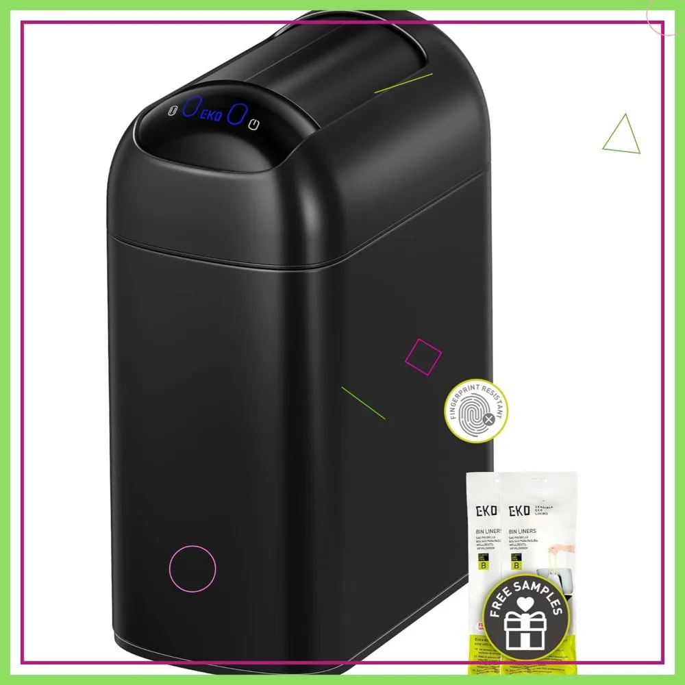 

Slim Touchless Sensor Trash Can, 10L Stainless Steel with Soft-Close Lid for Bathroom Kitchen Office, Waterproof Matte Black